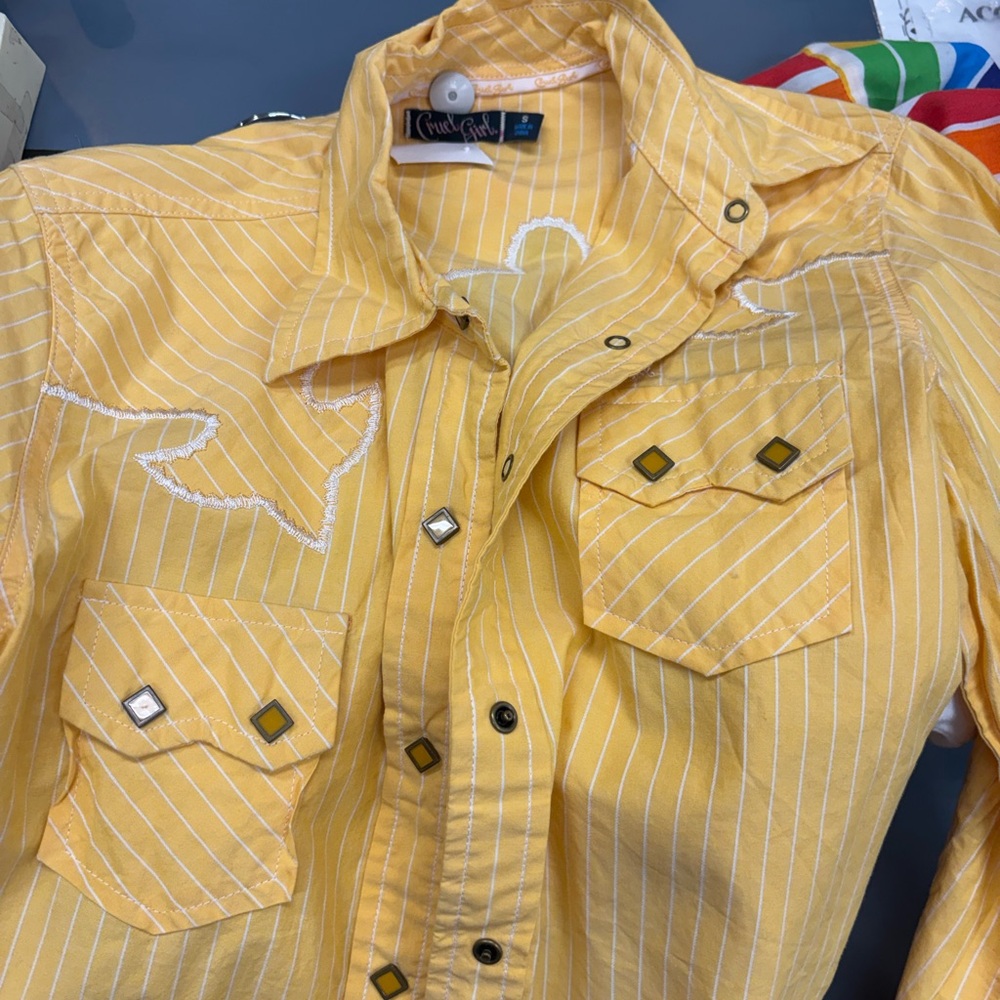 Cruel Girl Yellow Pinstripe Western Button-Down Shirt